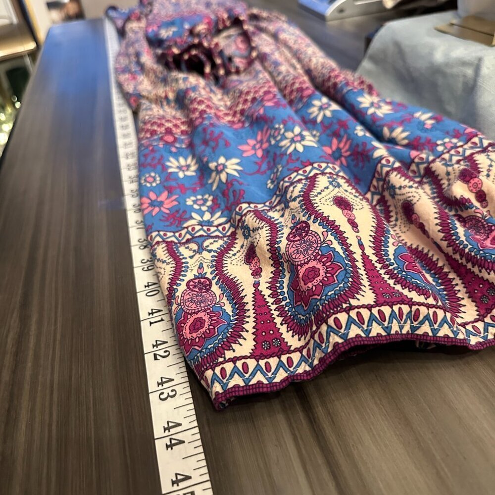 Womens Long Sleeve Floral Print Retro V Neck Tassel Midi Dress Size Medium 8/10 - Picture 7 of 7